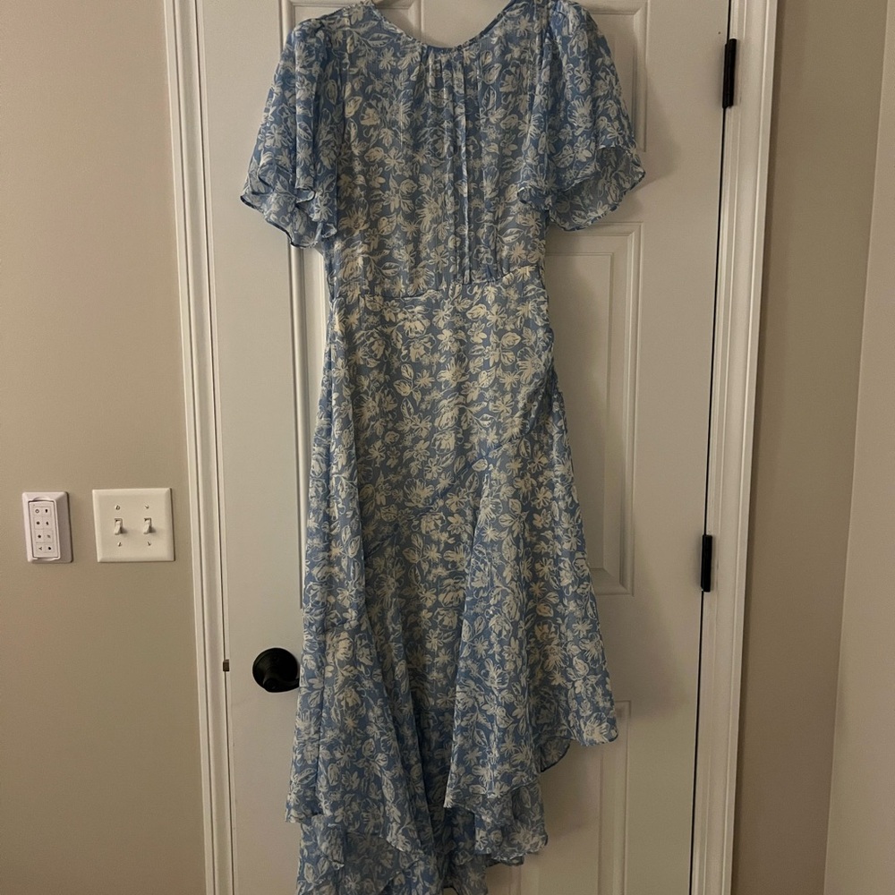 Astr Blue and White Asymmetrical Ruffled Sundress